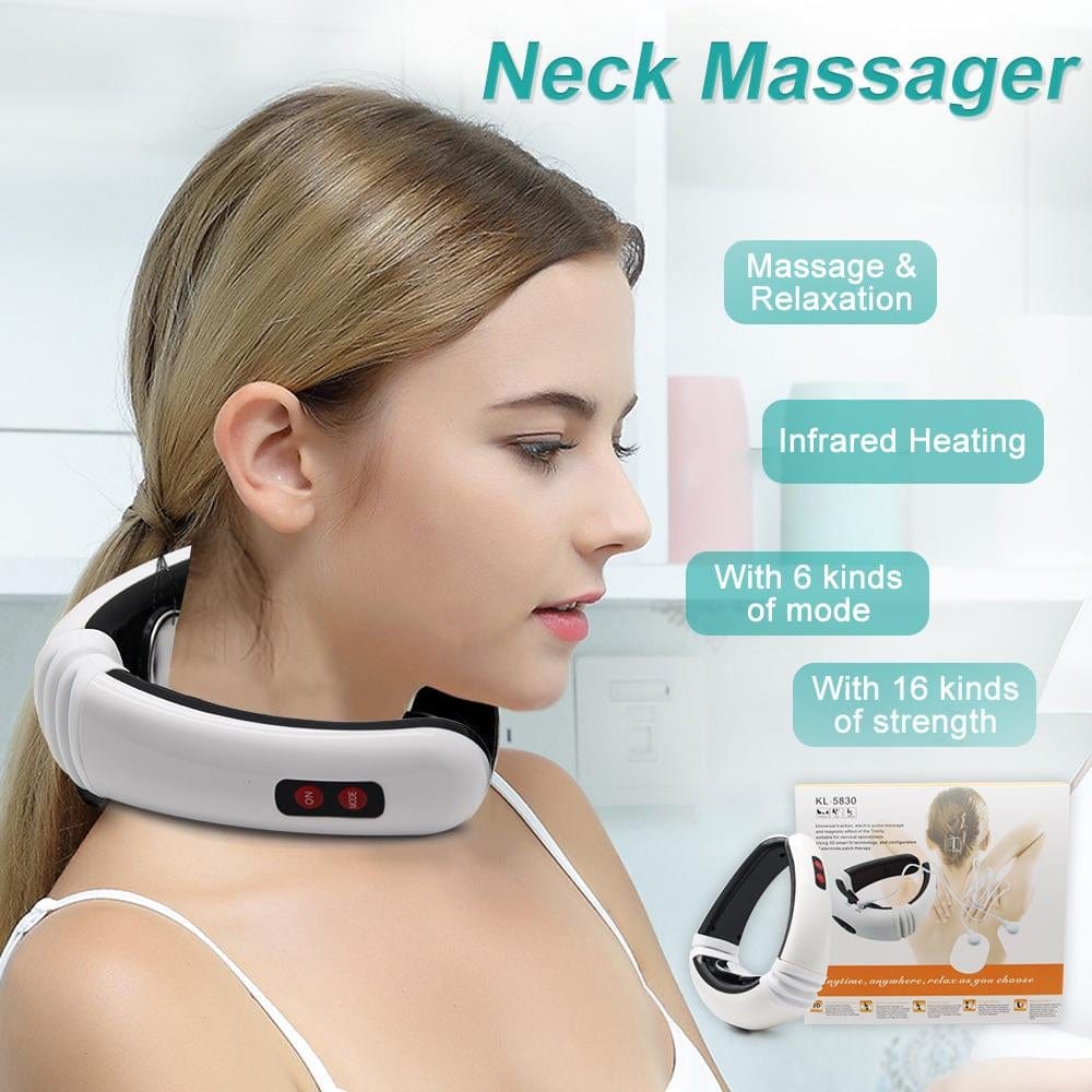 Logo Branded Rechargeable Electric Pulse Neck Massager With Heat Therapy 